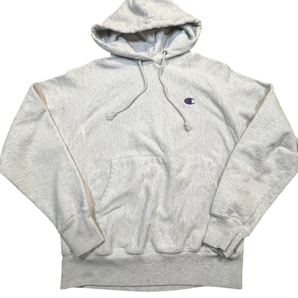 Champion Reverse Weave Hoodie Mens S Gray Pullover Logo Heavyweight